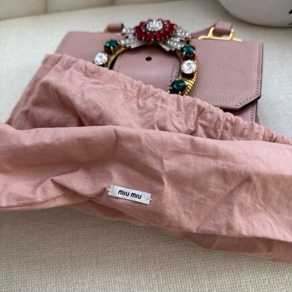 RARE Miu Miu Crystal Embellished Crossbody Bag Pink Leather with Multicolor - Picture 14 of 16